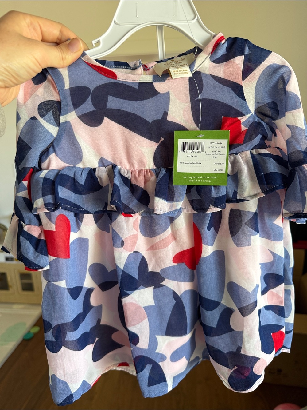 kate spade navy blue, red, pink patterned dress with navy bloomers